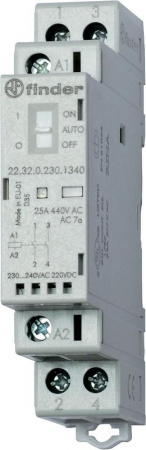Контактор модульный 2NO 25А AgSnO2 24В АС/DC 17.5мм IP20 опции: мех. индикатор + LED FINDER 223200244320