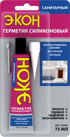 Герметик "ЭКОН" силиконовый санитарный 75мл на БК бел. Момент Б0043118